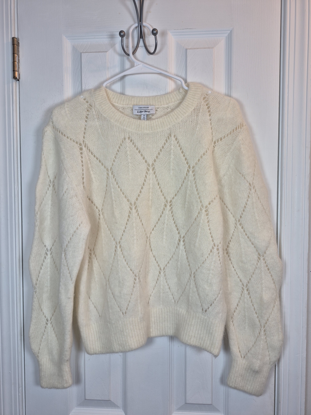 & Other Stories Alpaca Wool Diamond Pointelle Knit Sweater Cream Off-White M